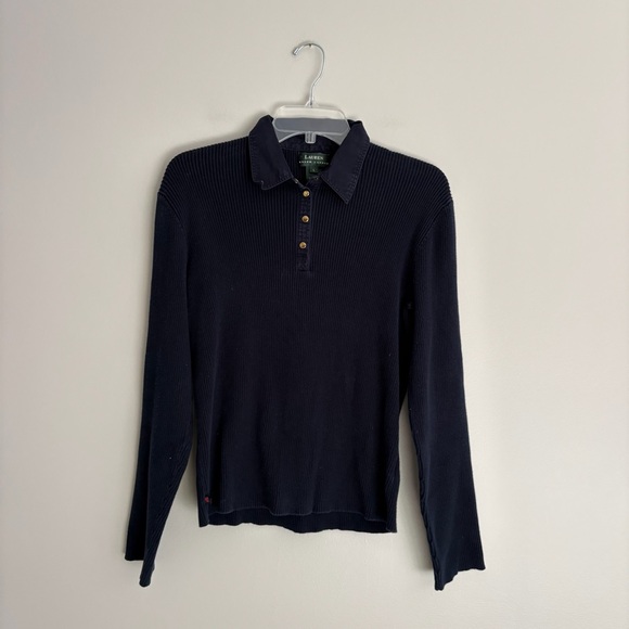 Ralph Lauren Tops - Lauren Ralph Lauren Dark Blue Ribbed Collared Button Down Shirt